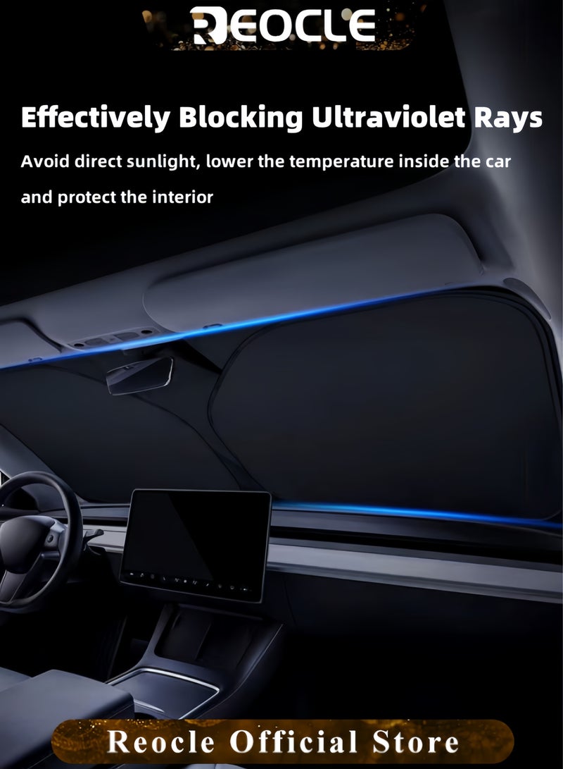 REOCLE Car Windshield Sun Shade with Storage Pouch Durable Silver-coated Material Car Sun Visor for UV Protection and Sun Heat Protection Car Interior Accessories - Image 3