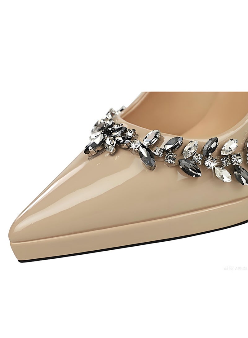 بيج تري النساء الراينست مغلقة إصبع القدم الكعب العالي مضخات مع منصة خاكي 10.5CM - Image 3