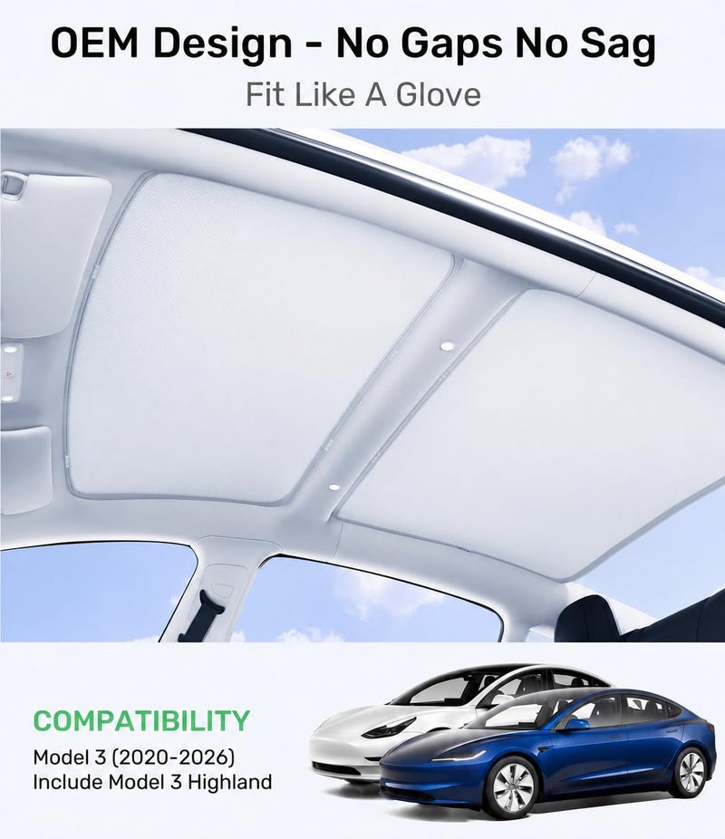Zanch 2024 Highland Tesla Model 3 Sunshade Roof [No-Sag, Sun Protection] [No Gaps] Tesla Model 3 Accessories 2024 Heat Insulation Foldable Roof Sunshade for Model 3 2024 Highland- Gen 3 Gray - Image 4