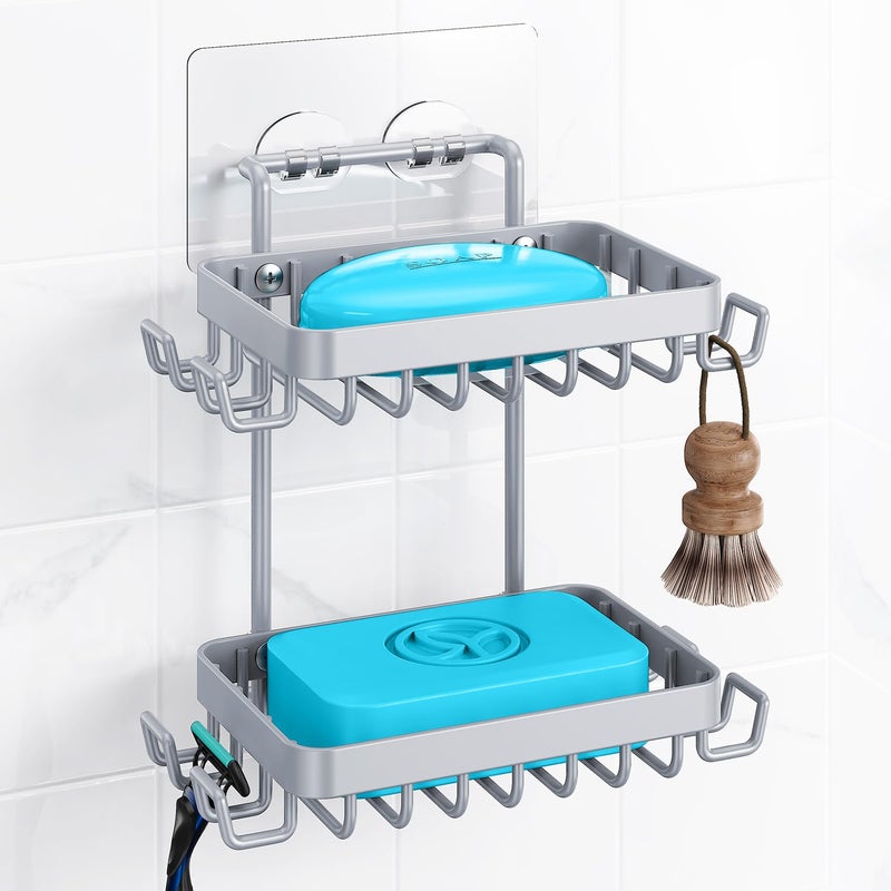 Nieifi Adhesive 2 Tier Bar Soap Holder, Stainless Steel for Shower Wall, Soap Dish for Bathroom, Gray - Image 1