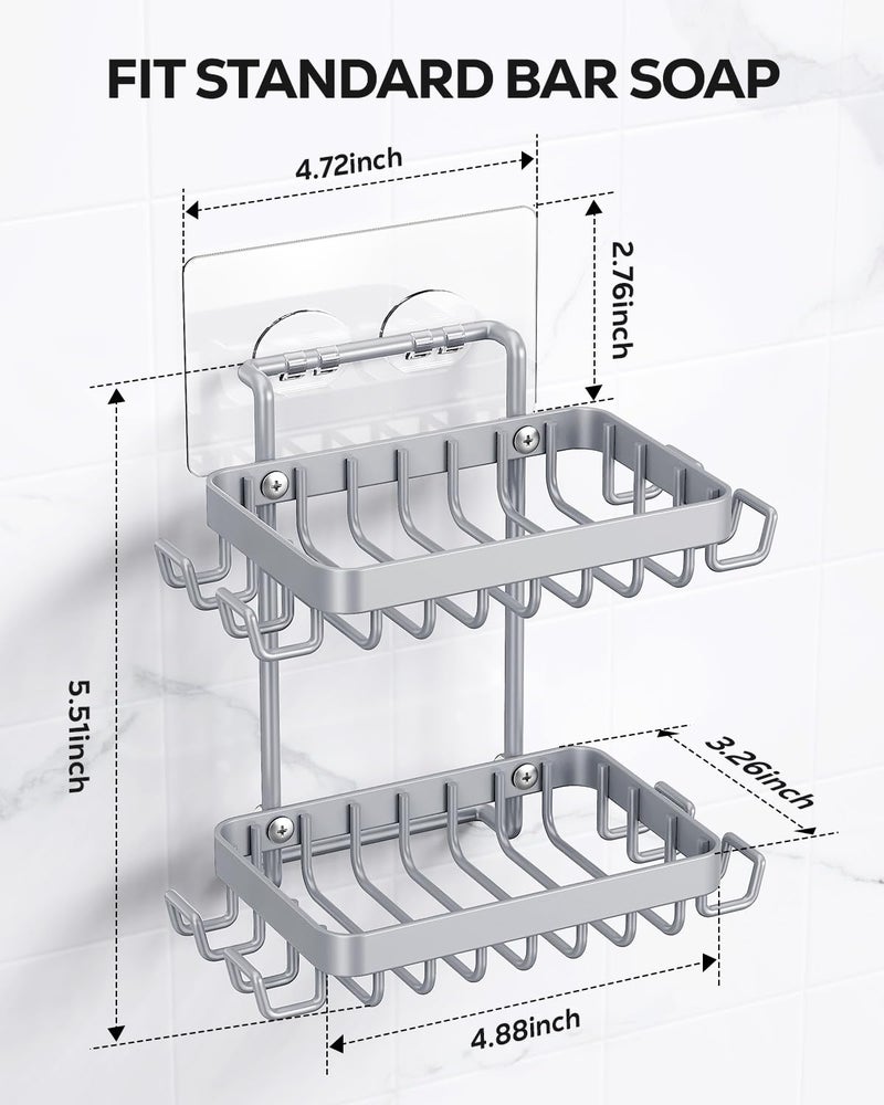 Nieifi Adhesive 2 Tier Bar Soap Holder, Stainless Steel for Shower Wall, Soap Dish for Bathroom, Gray - Image 5