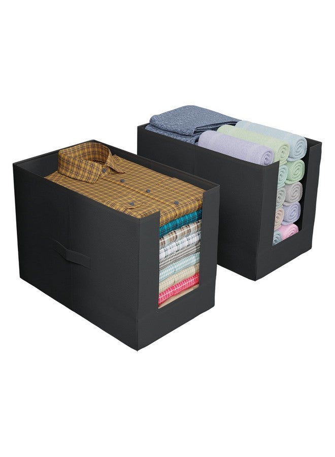 Kuber Industries Shirt Organizer for Wardrobe|Foldable Non Woven Shirt Stacker|Designer Cupboard Organizer for Clothes |Clothes Storage box|Pack Of 2 (Black) - Image 1