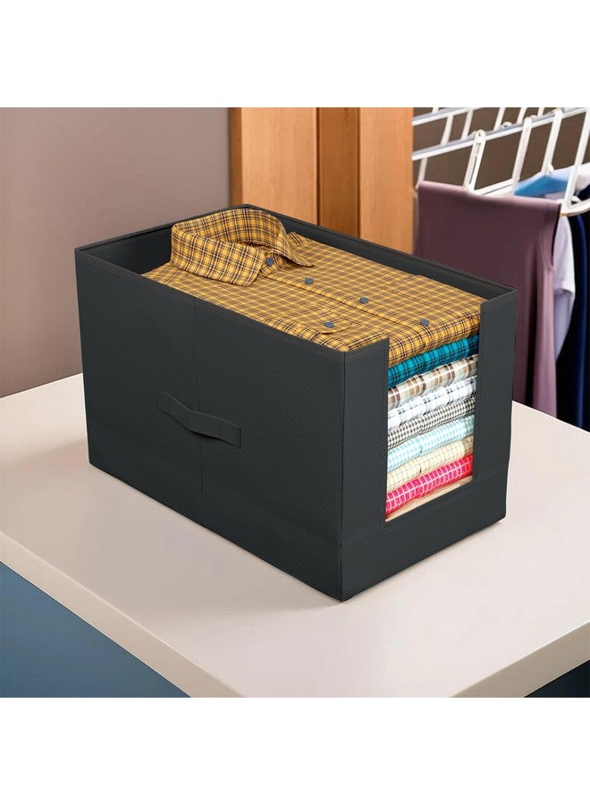 Kuber Industries Shirt Organizer for Wardrobe|Foldable Non Woven Shirt Stacker|Designer Cupboard Organizer for Clothes |Clothes Storage box|Pack Of 2 (Black) - Image 2