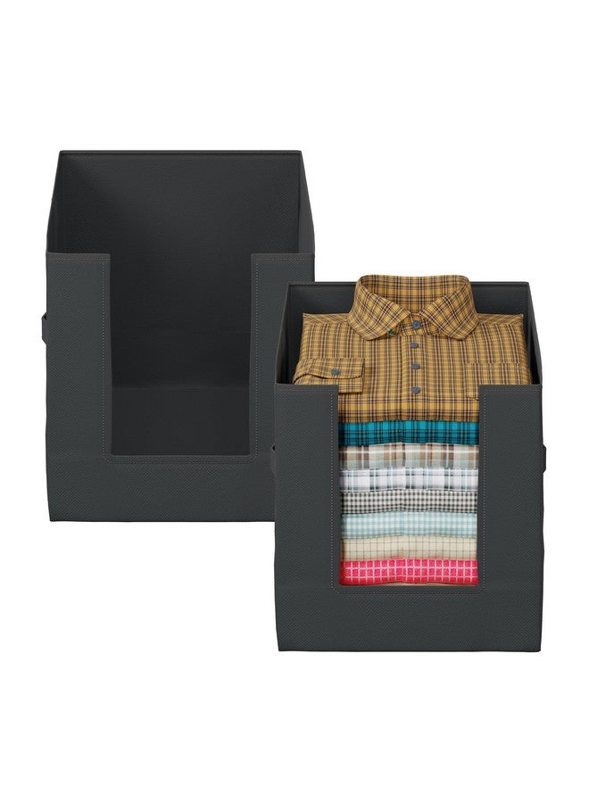 Kuber Industries Shirt Organizer for Wardrobe|Foldable Non Woven Shirt Stacker|Designer Cupboard Organizer for Clothes |Clothes Storage box|Pack Of 2 (Black) - Image 5