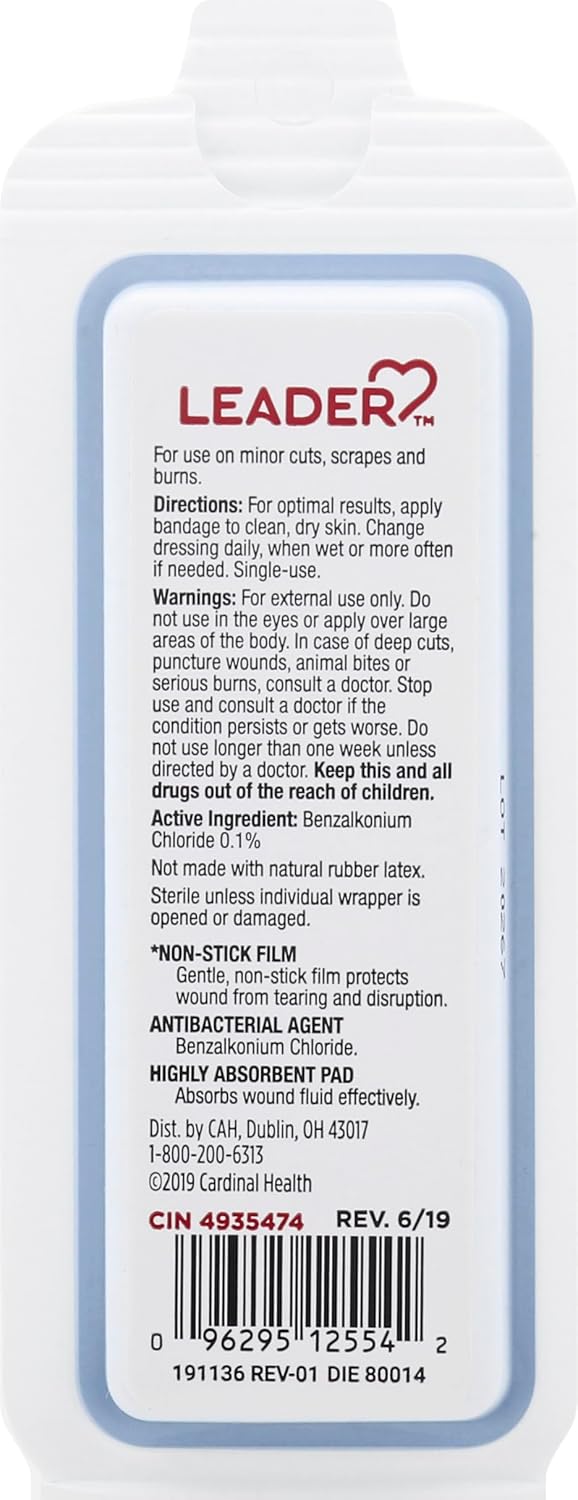 LEADER Sterile Sheer Adhesive Bandages Latex Free Triple Pad Blends with Skin Comfortable Protection for First Aid and Wound Care All One Size 34 x 3 24 ct - Image 4