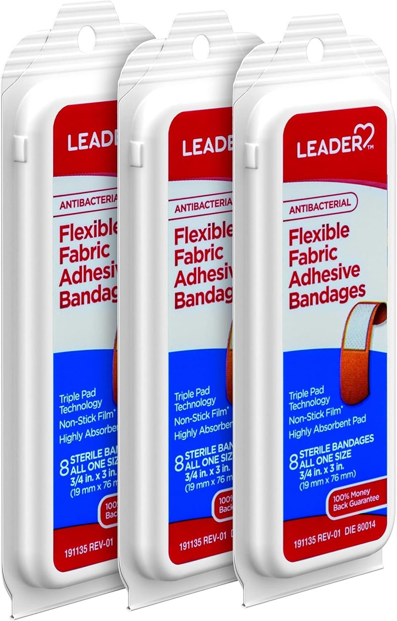 LEADER Sterile Sheer Adhesive Bandages Latex Free Triple Pad Blends with Skin Comfortable Protection for First Aid and Wound Care All One Size 34 x 3 24 ct - Image 1