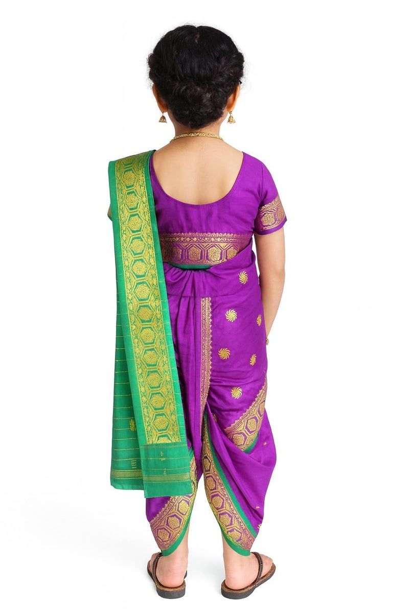 mylilprincess My Lil Princess Girls Ready to Wear Nauwari Saree with Blouse – Traditional Maharashtrian Costume for Festivals & School Functions (4–10 Years) - Image 3