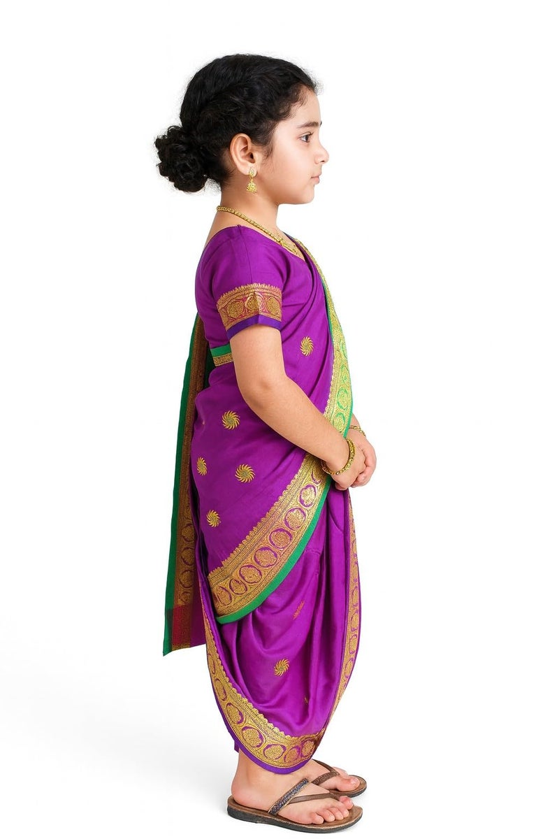 mylilprincess My Lil Princess Girls Ready to Wear Nauwari Saree with Blouse – Traditional Maharashtrian Costume for Festivals & School Functions (4–10 Years) - Image 2
