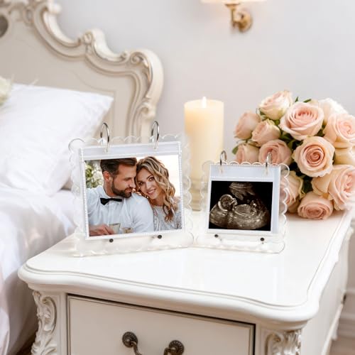 Mlatnod Flip Ultrasound Photo Album with Stand, Refillable Flip-Through Display for 3x4 Pictures, Acrylic Scalloped Cover, Pregnancy Gift for New Parents (Small) - Image 4