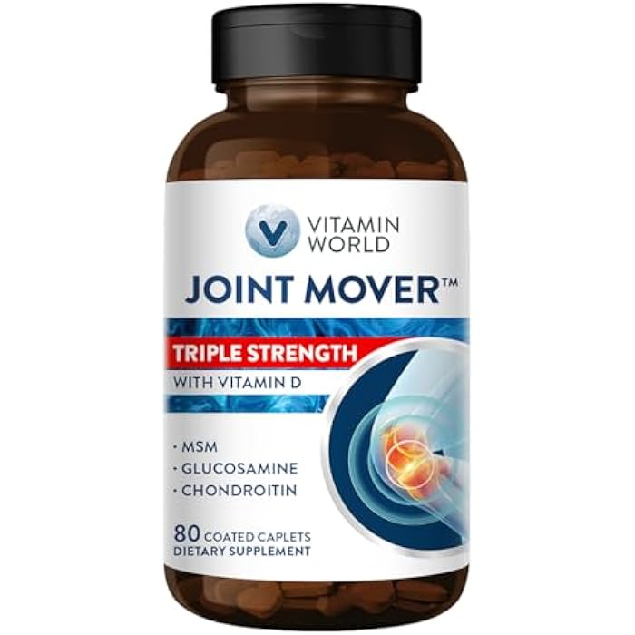 Vitamin World Triple Strength Joint Mover with Vitamin D Glucosamine Chondroitin MSM 80 Caplets, Promotes Healthy Joints, Promotes Comfort and Flexibility, Coated, Gluten Free - Image 1