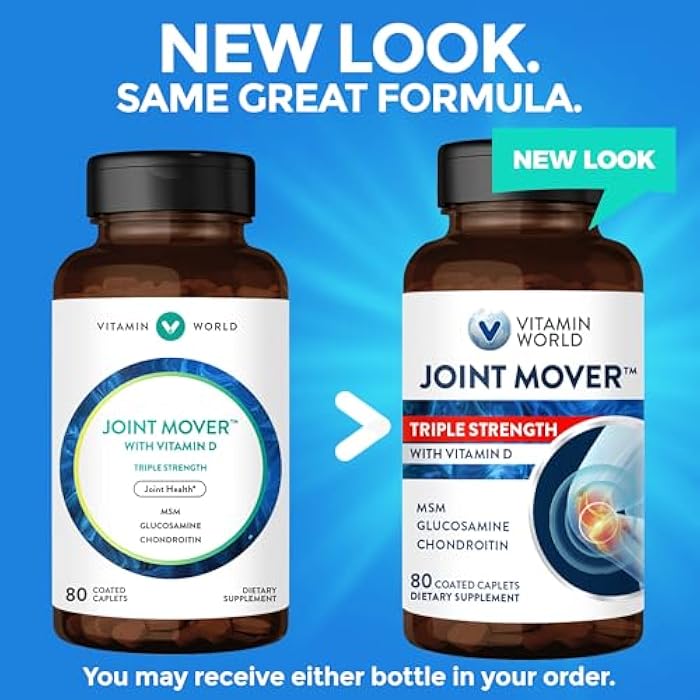 Vitamin World Triple Strength Joint Mover with Vitamin D Glucosamine Chondroitin MSM 80 Caplets, Promotes Healthy Joints, Promotes Comfort and Flexibility, Coated, Gluten Free - Image 3