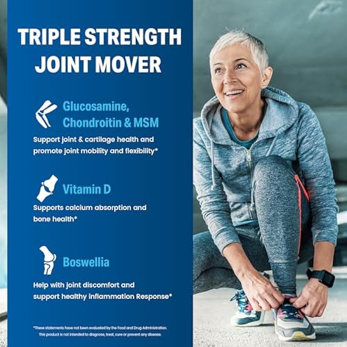 Vitamin World Triple Strength Joint Mover with Vitamin D Glucosamine Chondroitin MSM 80 Caplets, Promotes Healthy Joints, Promotes Comfort and Flexibility, Coated, Gluten Free - Image 5