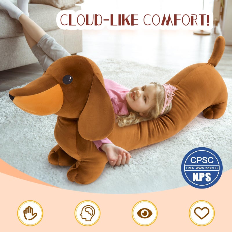 MorisMos Dachshund Stuffed Animal Plush 4ft, 43'' Long Weiner Dog Body Pillow for Kids Adults, USA Designed Realistic Plush Dachshund Toy Giant Stuffed Sausage Dog Toy Gift for Christmas Decor - Image 4