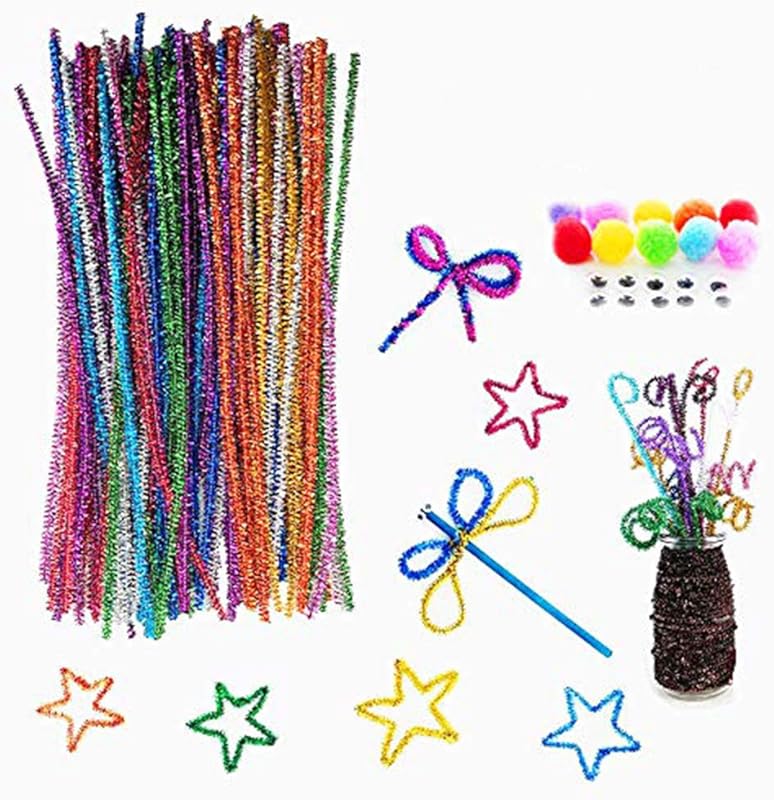Bandoo Pipe Cleaners Craft Supplies for Kids with Pom Poms,Wiggle Eyes,100pcs Soft Chenille Stems Pipe Cleaners Bulk for Toddlers and Children's Day DIY Art Creative Projects,Craft Decorations,Colored