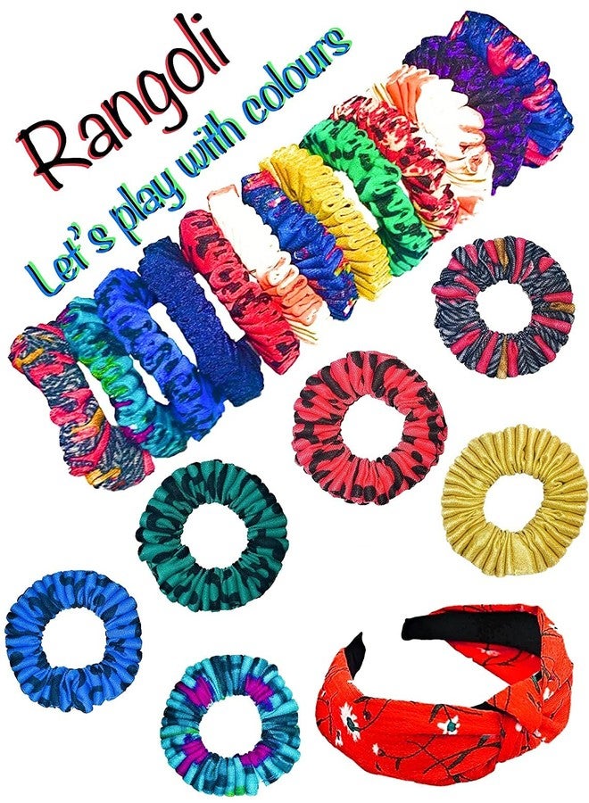Quarya Women's Girl's Elastic Hair Bands Scrunchies Ponytail Holder Ties Ropes For Girls and Women Hair Accessories Multi- Colour (Set of 12 Plus 1 Hairband) - Image 3