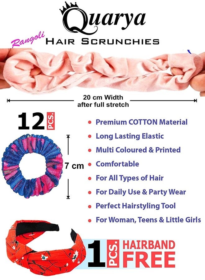 Quarya Women's Girl's Elastic Hair Bands Scrunchies Ponytail Holder Ties Ropes For Girls and Women Hair Accessories Multi- Colour (Set of 12 Plus 1 Hairband) - Image 2