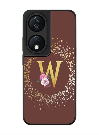 Custom Monogram Initial Letter Floral Pattern Alphabet - W  (Brown )