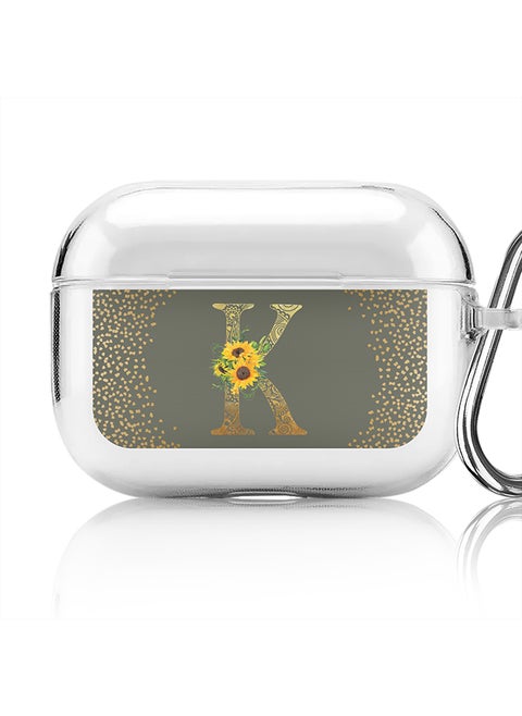 Classic Clear printed Case for Apple AirPods Pro 2nd Generation Thin Transparent Cover - Custom Monogram Initial Letter Mandala Floral Pattern Alphabet - K (Olive Green )