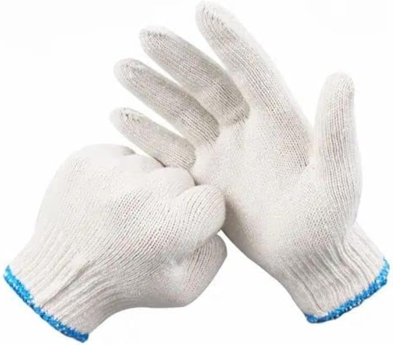 AQ AQSON قفازات قطنية بيضاء من AQSON بحافة زرقاء - 12 زوج من قفازات العمل الواقية بدون seams للاستخدام الصناعي - Image 1