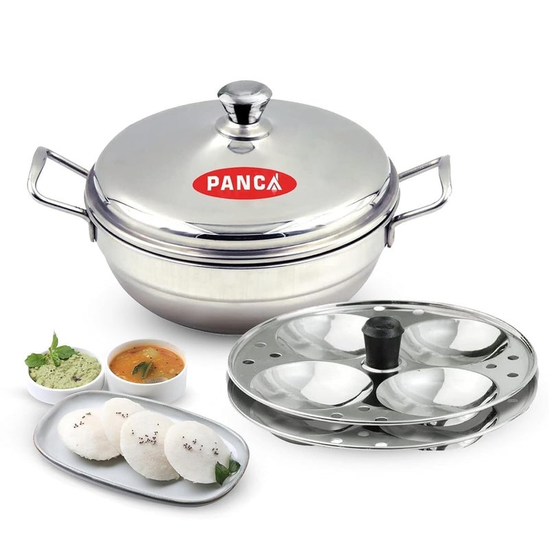 PANCA مقلاة متعددة الأغراض من الفولاذ المقاوم للصدأ مع غطاء فولاذي صانع إيدلي 2 طبق إيدلي 8 تجويف طباخ إيدلي وعاء إيدلي من الفولاذ المقاوم للصدأ مع بخار - Image 1