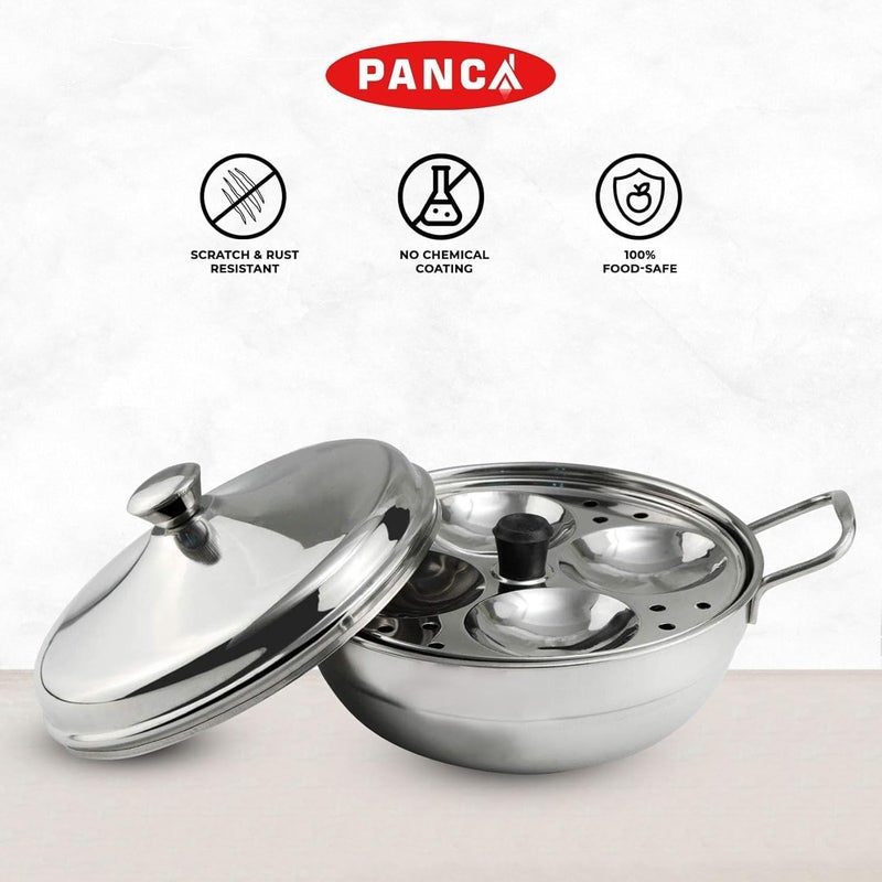 PANCA مقلاة متعددة الأغراض من الفولاذ المقاوم للصدأ مع غطاء فولاذي صانع إيدلي 2 طبق إيدلي 8 تجويف طباخ إيدلي وعاء إيدلي من الفولاذ المقاوم للصدأ مع بخار - Image 5