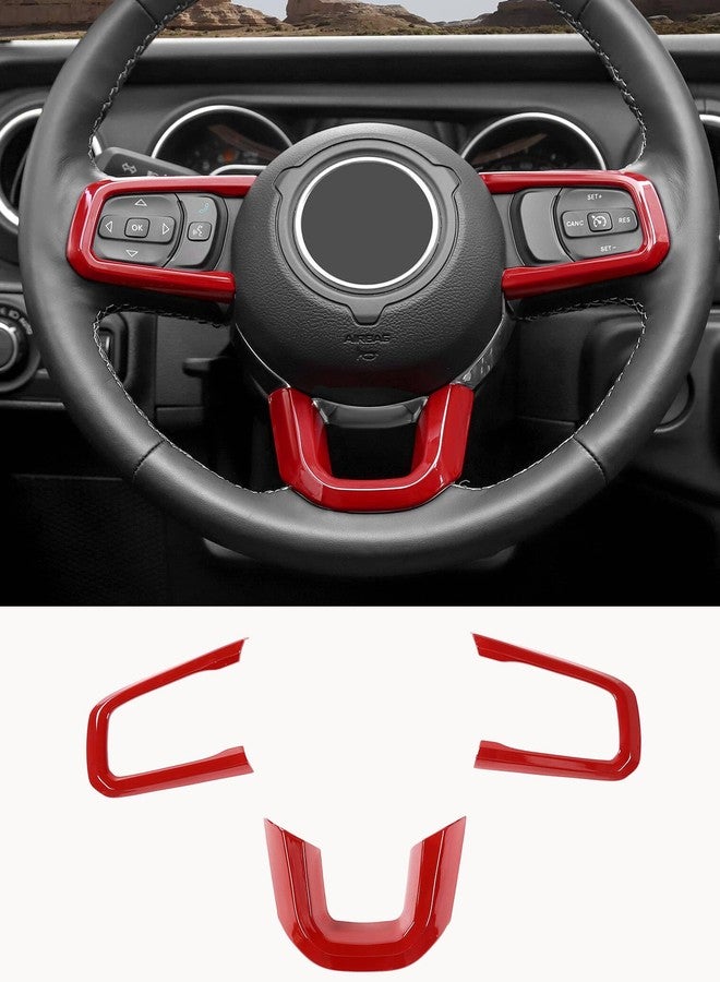 Savadicar Red Interior Accessories - Steering Wheel Trim for 2018-Present Jeep Wrangler JL JLU 4XE & Gladiator JT - Solid Color Interior Decor Upgrade Option, 3-Piece - Image 1