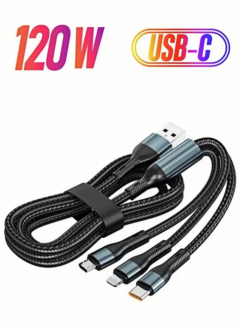 CHU DAI 3-in-1 USB Fast Charging Cable - 120W Super Fast Charger , Multiple Charger Wire for Cellphone, Tablets and More - Image 1