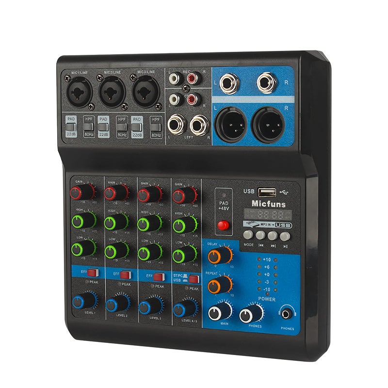 Mini audio DJ mixer Sound Board Console System5 Channel 48V Phantom Power with Bluetooth USB MP3 Stereo live DJ Studio Streaming for professional recording party KTV stage