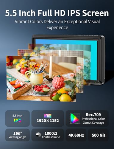 FEELWORLD S55E 55 Inch 500nit On Camera Field DSLR Monitor Ultra Lightweight 4K HDMI Input Output 3D LUT Waveform HDR Accurate Focus Expose for Video Shooting Vlogging with F550 Battery and Bag - Image 3