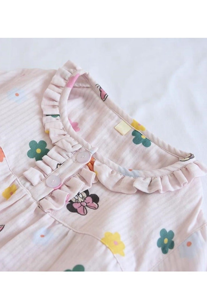 Disney Children's Pure Cotton Gauze Cute Short Sleeved Seven Quarter Pants Home Clothes Pajama Set - Image 2