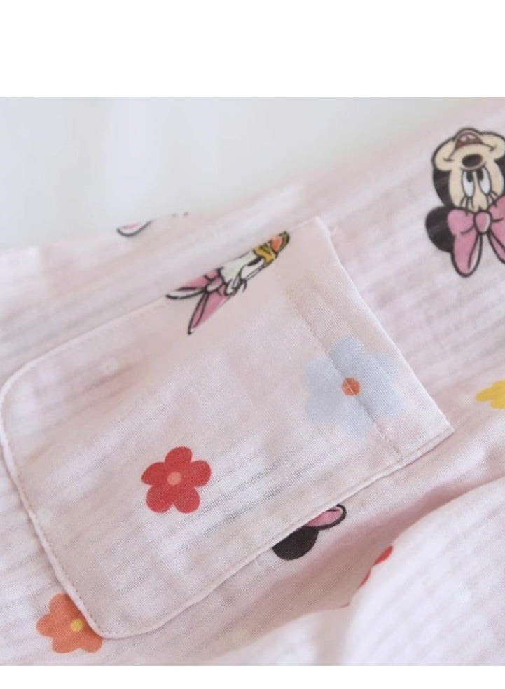 Disney Children's Pure Cotton Gauze Cute Short Sleeved Seven Quarter Pants Home Clothes Pajama Set - Image 3