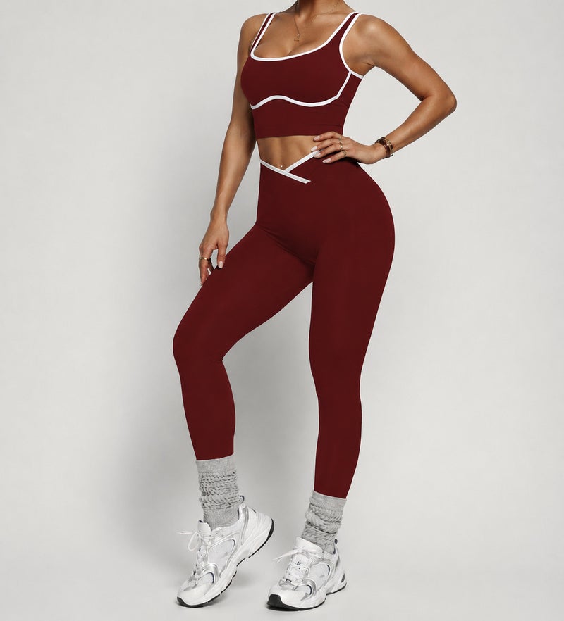 Women's Color-Block Yoga Set High-Waisted Fitness Leggings and Support Sports Bra