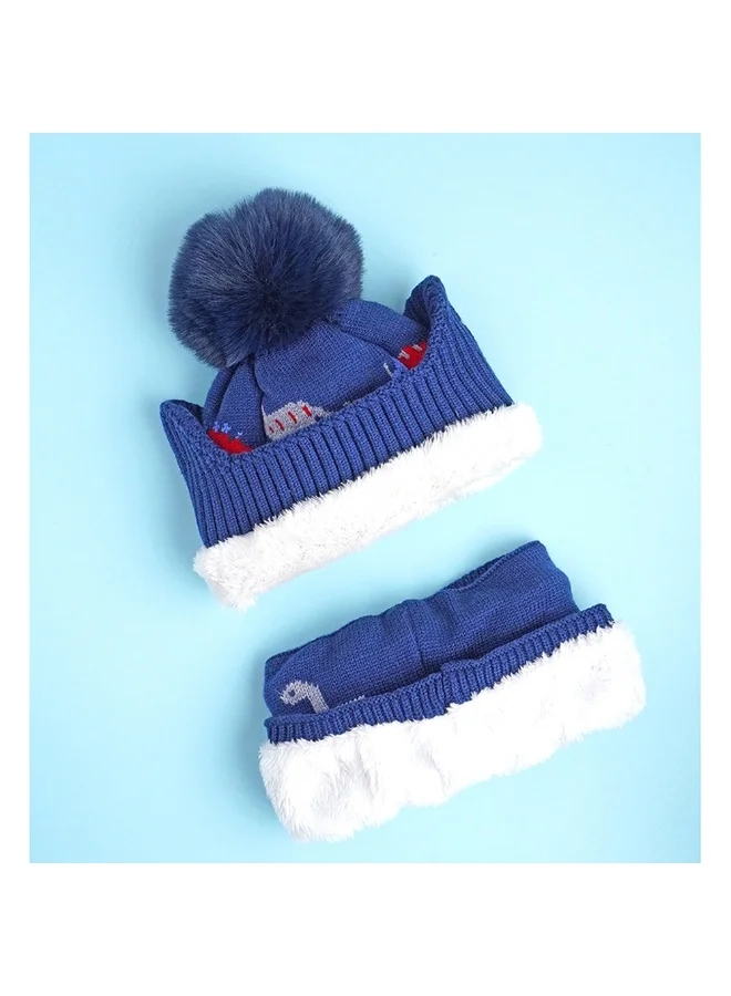 LITTLE SURPRISE BOX 2Pcs Blue & Red Dino Themed Beanie Winter Cap With Matching Neck Cuff Style Muffler For Kids