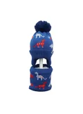 LITTLE SURPRISE BOX Little Surpise Box 2Pcs Blue & Red Dino Themed Beanie Winter Cap With Matching Neck Cuff Style Muffler For Kids
