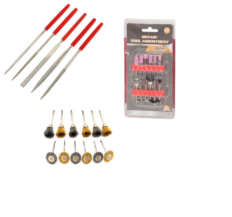 Digital Craft Rotary Tool Die Grinder Accessory Kit DIY Crafts Kit All in One Items DIY Works 5Pc Diamond File Set12Pc Rotary Tools Set12Pc Wire Brush Set