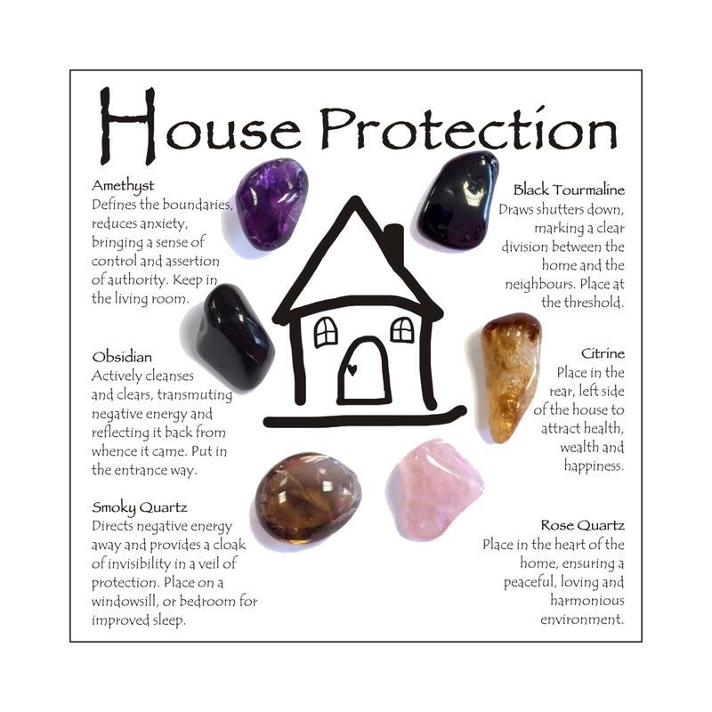 Ukodnus House Protection Crystal Set â€“ Home Protection Crystals for Negative Energy Removal, EMF Cleansing & Spiritual Blessing â€“ New Home Gift, Housewarming Kit, Healing Stones - Image 1