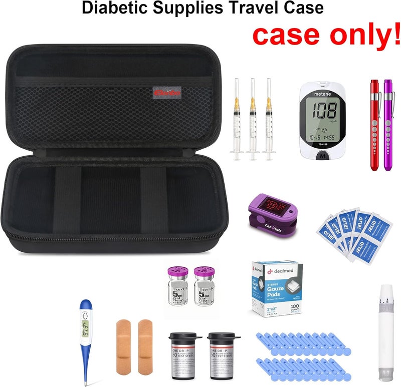 Elonbo Diabetic Supplies Travel Case Diabetic Supply Organizer Bag Glucose Meter Storage Case Insulin Pen Carrying Case for Glucose Monitor Blood Sugar Test Strips Lancets Syringe Black - Image 2