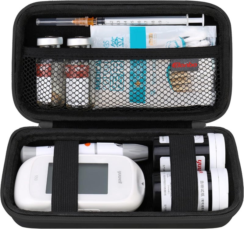 Elonbo Diabetic Supplies Travel Case Diabetic Supply Organizer Bag Glucose Meter Storage Case Insulin Pen Carrying Case for Glucose Monitor Blood Sugar Test Strips Lancets Syringe Black - Image 1