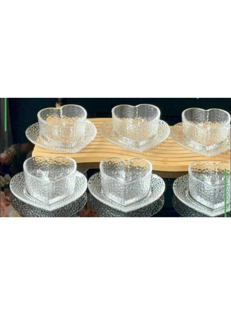 13-Piece Romantic Heart-Shaped Glass Dessert Bowl & Saucer Set with Wave-Patterned Luxury Wooden Display Base - Image 4
