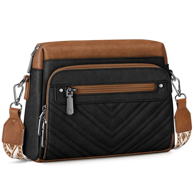 RAINSMORE Crossbody Bags for Women, Multi Pockets Cross Body Purse, Leather Womenâ€™s Crossbody Shoulder Handbags with Built in Wallet for Travel Shopping, BlackBrown - Image 1