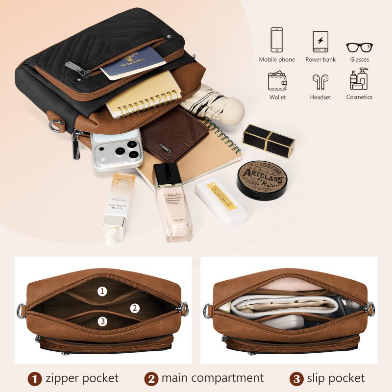RAINSMORE Crossbody Bags for Women, Multi Pockets Cross Body Purse, Leather Womenâ€™s Crossbody Shoulder Handbags with Built in Wallet for Travel Shopping, BlackBrown - Image 4