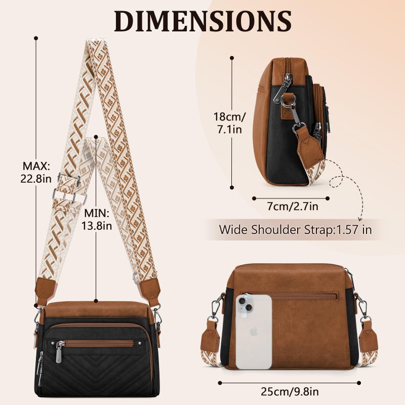 RAINSMORE Crossbody Bags for Women, Multi Pockets Cross Body Purse, Leather Womenâ€™s Crossbody Shoulder Handbags with Built in Wallet for Travel Shopping, BlackBrown - Image 5