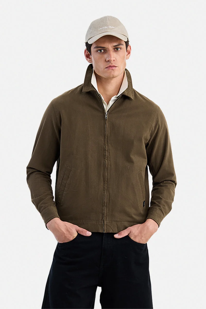 سنيتش Brown Solid Long Sleeve Regular Fit Jacket