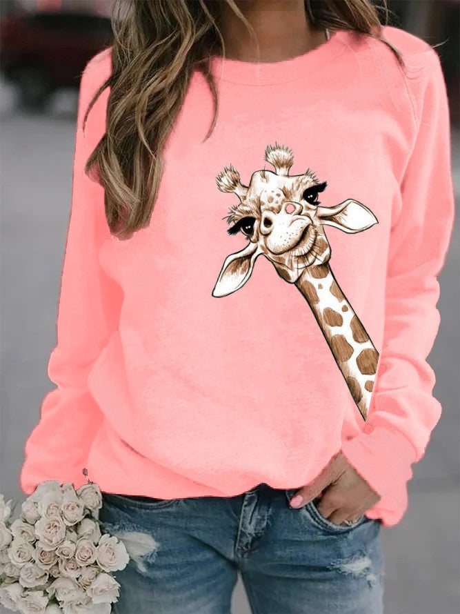 2025 foreign trade new giraffe printed mens and womens crew neck vests WISH a generation of hair Pink without hat