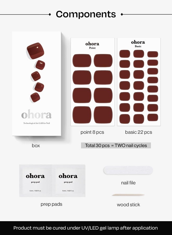 ohora Semi Cured Gel Pedi Strips (P Chilly Red) - Works with Any Pedi Lamps, Salon-Quality, Long Lasting, Easy to Apply & Remove - Includes 2 Prep Pads, Pedi File & Wooden Stick - Image 5