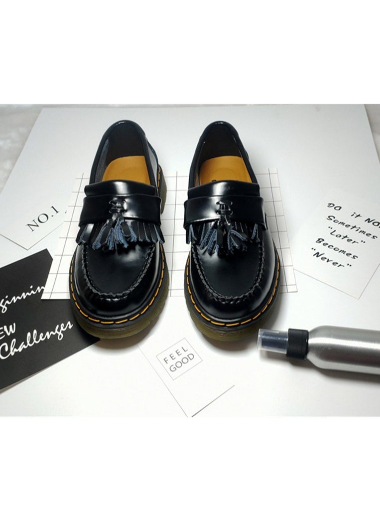 Loquat Men's And Women's Leather Shoes Korean Fashion Couple Shoes Casual Cargo Shoes Black  - Image 1