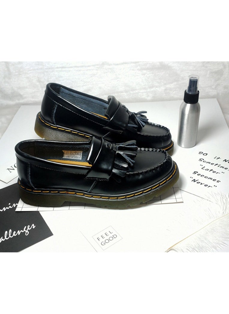 Loquat Men's And Women's Leather Shoes Korean Fashion Couple Shoes Casual Cargo Shoes Black  - Image 2