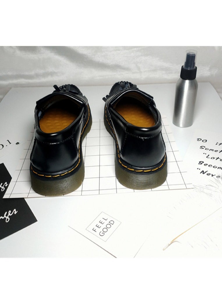 Loquat Men's And Women's Leather Shoes Korean Fashion Couple Shoes Casual Cargo Shoes Black  - Image 3