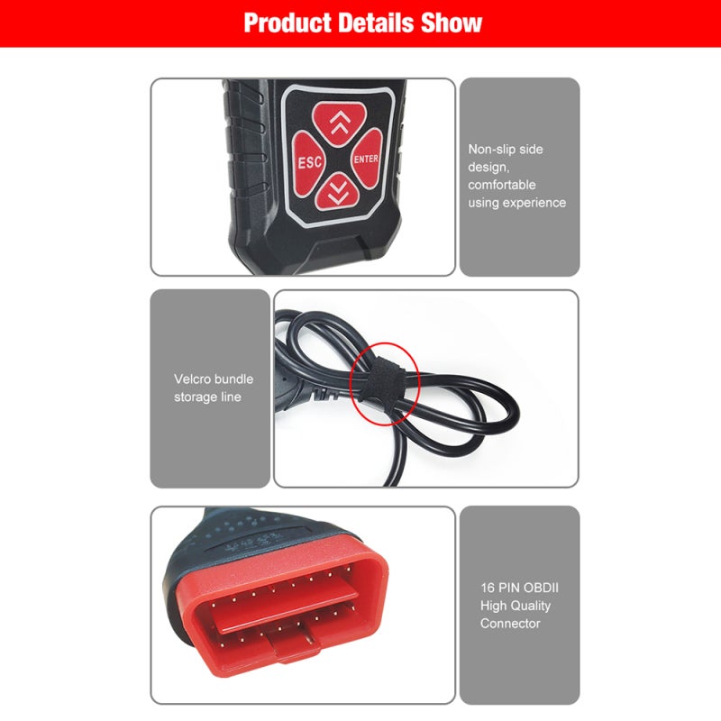 OBD Code Reader Scanner: Black Plug And Play Fast Scan Clear Trouble Codes - Portable Anti-Slip Design Full OBDII Diagnostic Tool for Car Owners And Beginner DIY Mechanics - Image 2