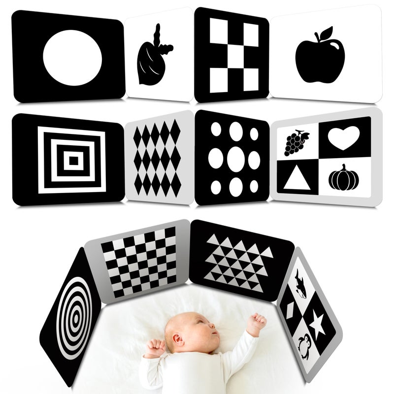 SpriteGru 2 PCS Baby Visual Stimulus Cards, Double-Sided High Contrast Black and White Flashcards Sensory Developmental Montessori Cards Set for Newborn Boy Girl Baby Tummy Time (39â€ X 8â€) - Image 1
